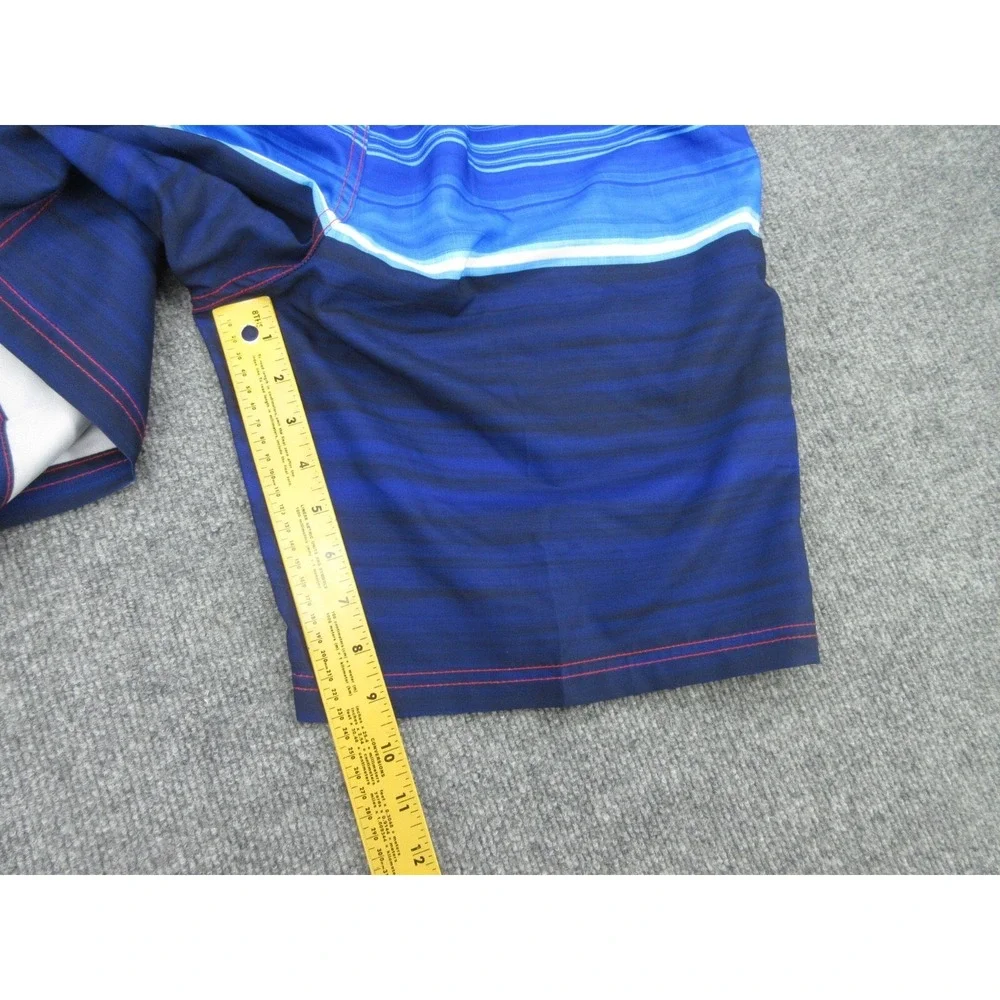 Speedo Mens Swim Trunks Regular Blue Red Striped Mesh Liner L
